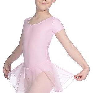 Roch Valley Short-sleeved Leotard with Attached Skirt - Pale Pink