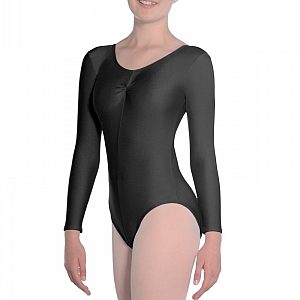 Roch Valley Long Sleeve Nylon Lycra Leotard with Gathered Bust - Black