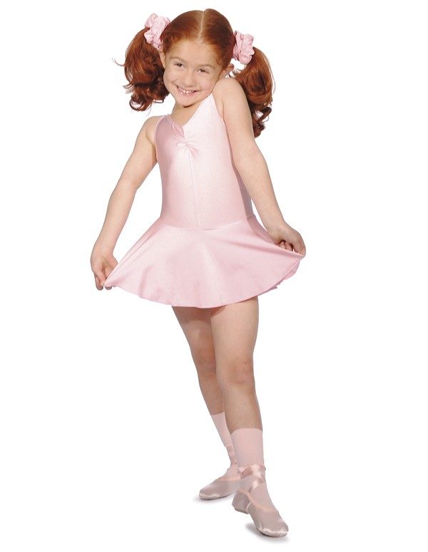 Sleeveless Nylon Lycra Leotard with Attached Skirt and Gathered Bust - pale pink